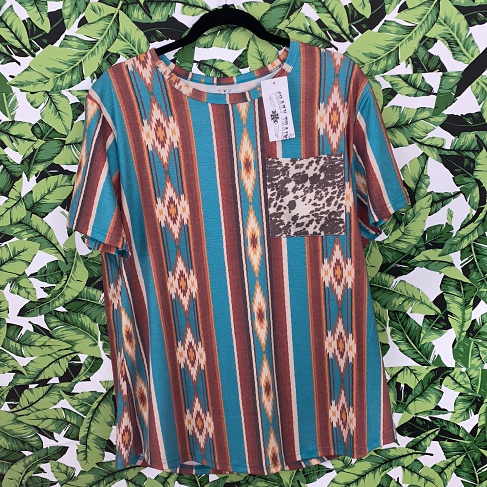 Crazy Train NWT Southwest Print w/ Faux Cowhide Pocket Size XL